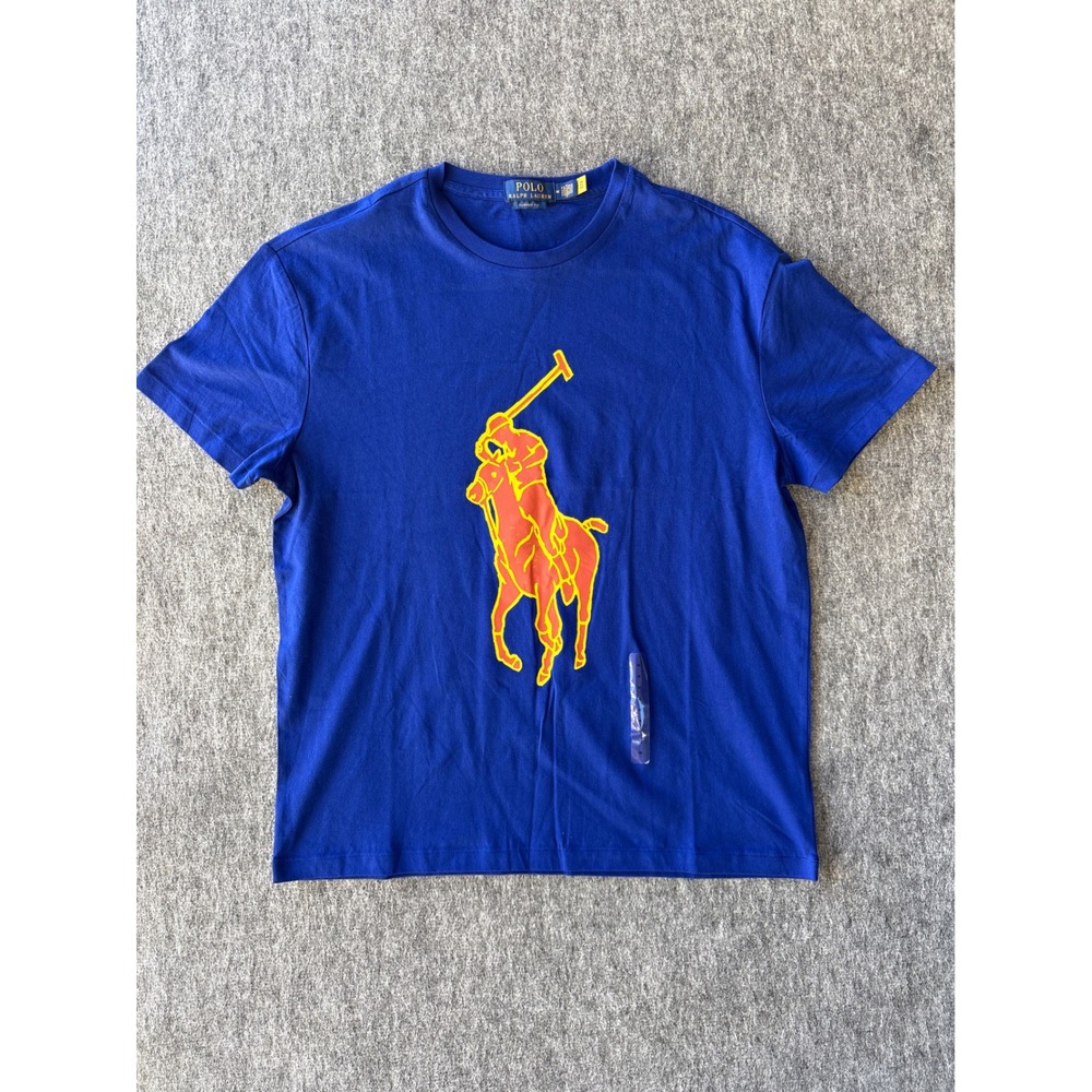Polo Ralph Lauren Mens Big Pony Graphic T-Shirt Blue Orange Classic Fit‎ Medium